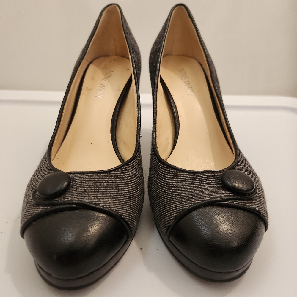 Nine West Women's Agne Gray‎ Tweed Fabric Pumps 3.25" Heels Round Toe Size 6M - Picture 2 of 11